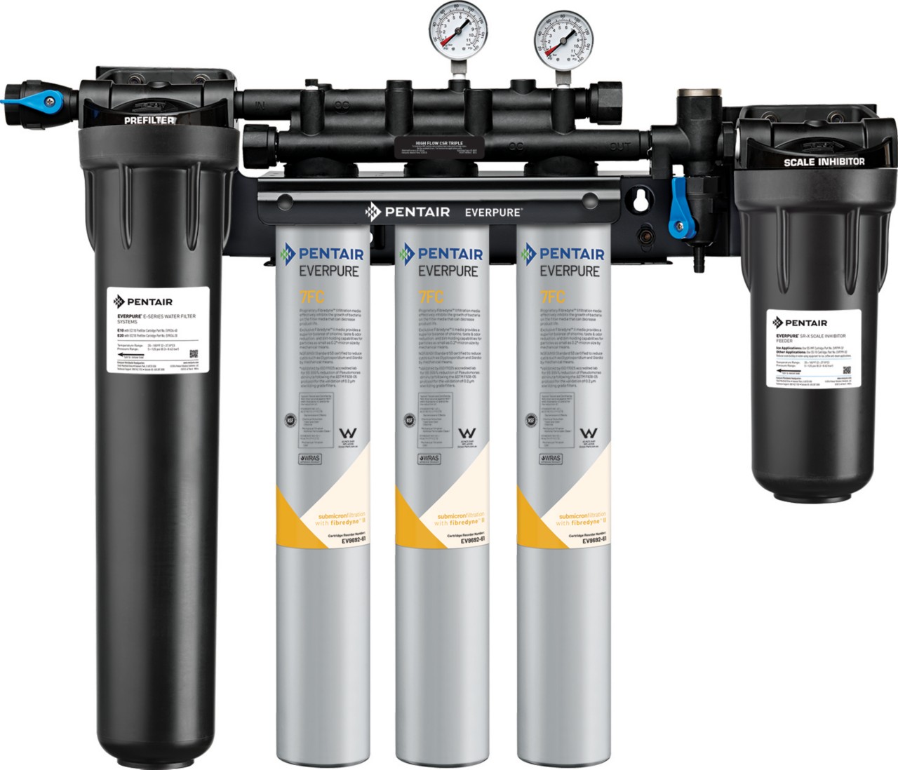 Everpure Fibredyne FC Systems UAE — triple 7FC manifold with prefilter and SR-X scale inhibitor